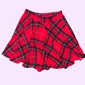 Red Plaid Flared Skirt